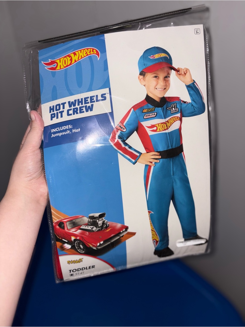 Kids Pit Crew Costume - Blue & Red Jumpsuit with Hat